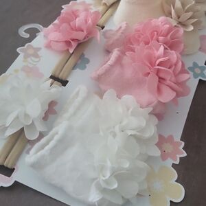 Floral Baby Socks and Headband Set - White, Pink, and Tan